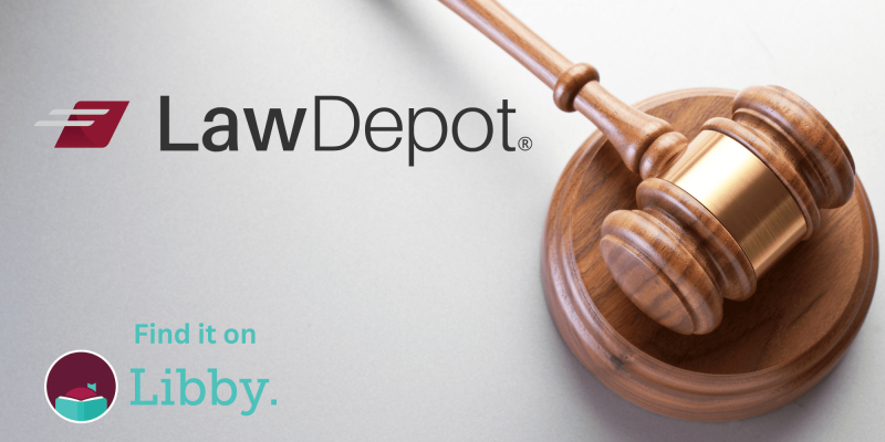 Image of gavel and two logos. text reads: Law Depot. Find it on Libby