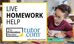 Image of young child coloring. The Princeton Review, Live Homework Help and tutor.com logos