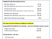 Kenai Recreation Center Fee Schedule 