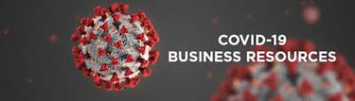 Coronavirus cells with text: COVID-19 Business Resources 