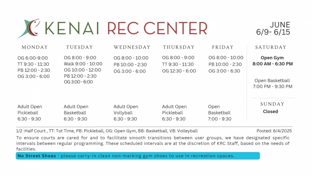 Kenai Recreation Center Gym Schedule