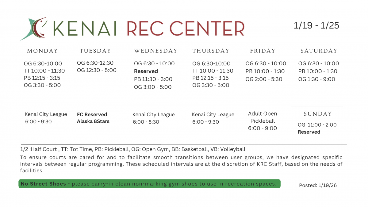 Kenai Recreation Center Gym Schedule 