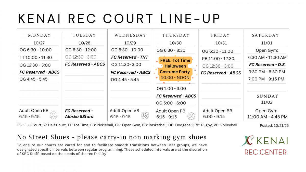 Kenai Recreation Center Gym Schedule  Kenai Recreation Center Gym Schedule