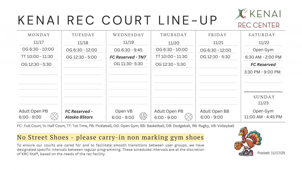 Kenai Recreation Center Gym Schedule 
