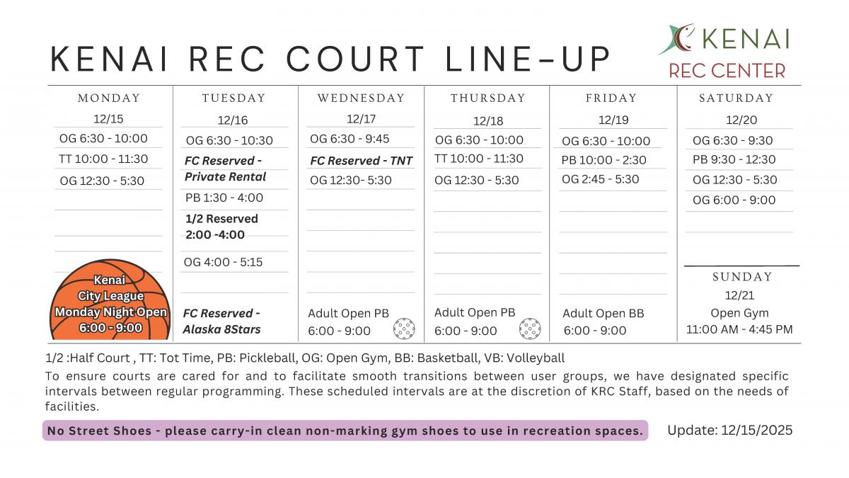 Kenai Recreation Center Gym Schedule 