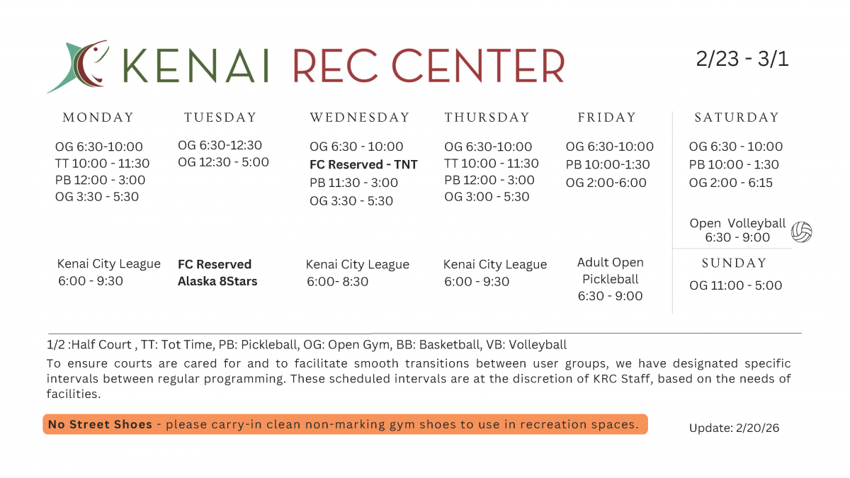 Kenai Recreation Center Gym Schedule
