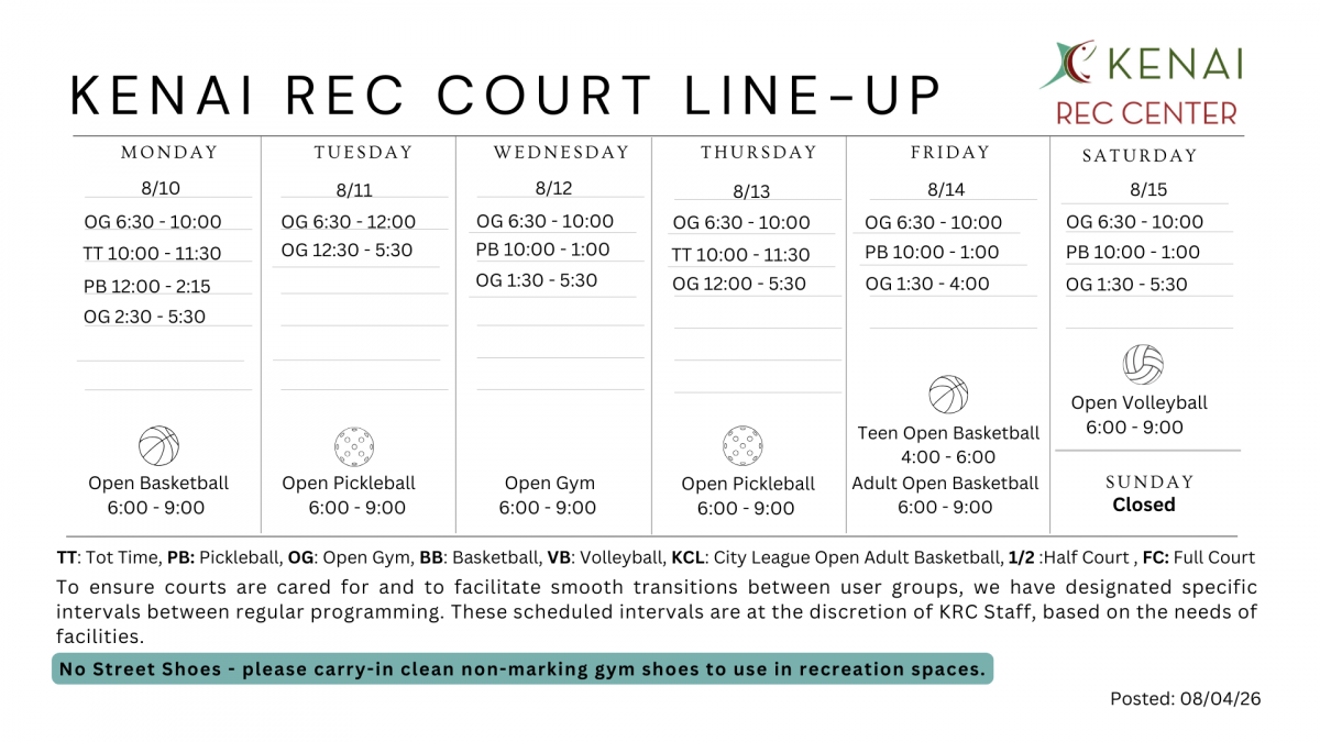 Kenai Rec Center Gym Schedule