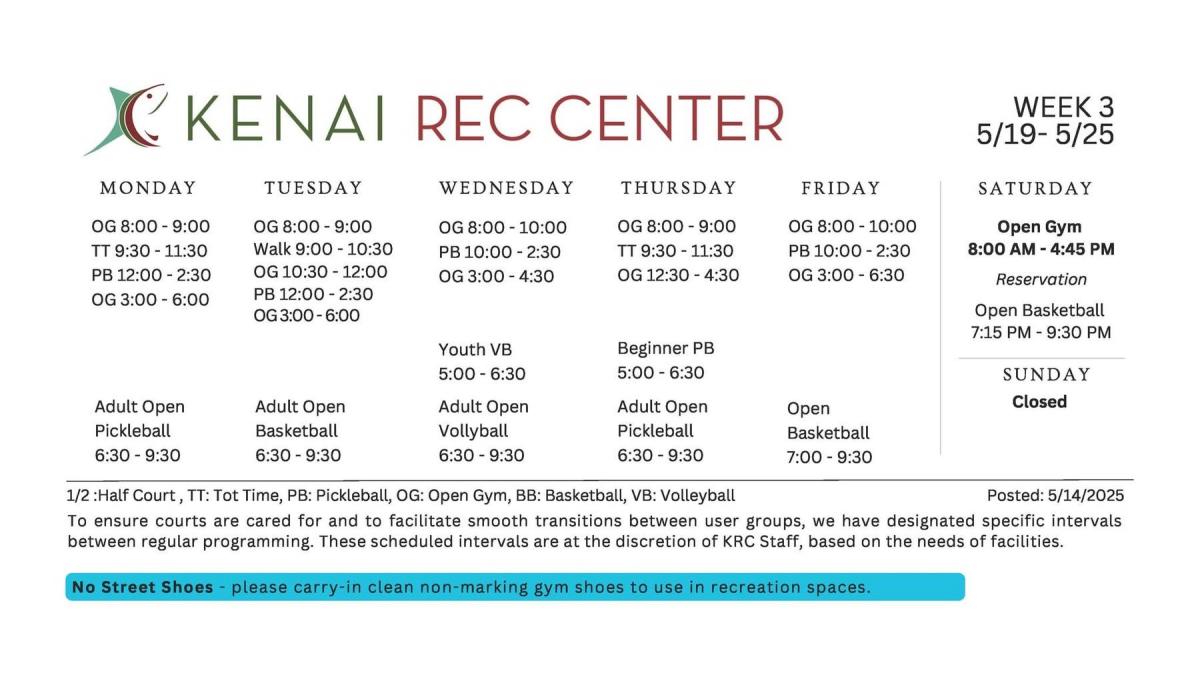Kenai Recreation Center Gym Schedule