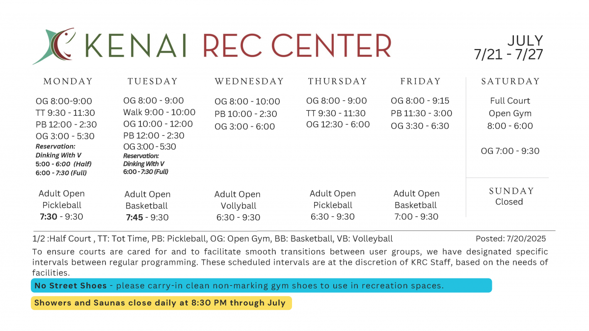 Kenai Recreation Center Gym Schedule Kenai Recreation Center Gym Schedule