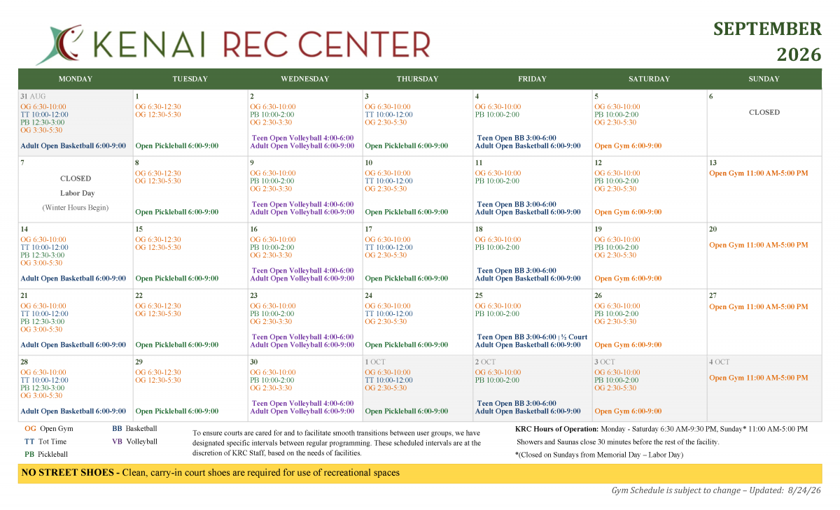 Kenai Rec Center Gym Schedule Kenai Rec Center Gym Schedule
