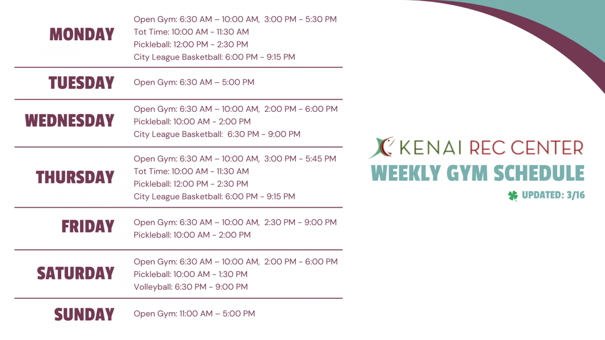 Kenai Recreation Center Gym Schedule 