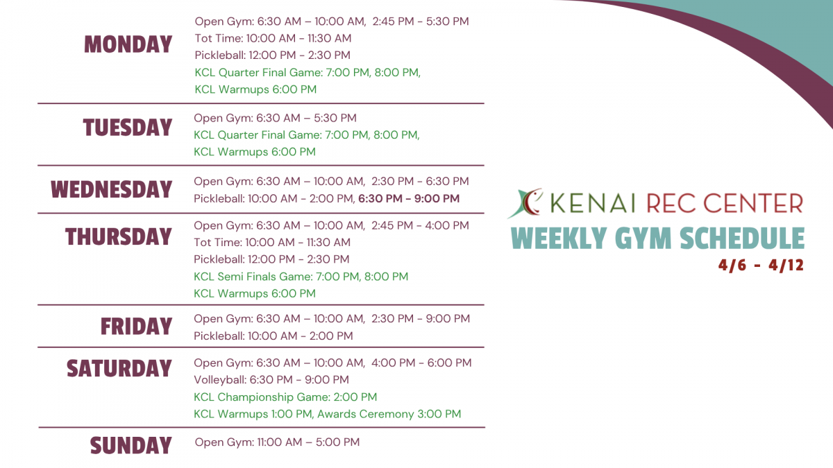 Kenai Recreation Center Gym Schedule 