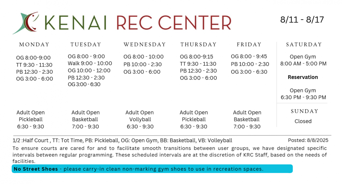 Kenai Recreation Center Gym Schedule Kenai Recreation Center Gym Schedule