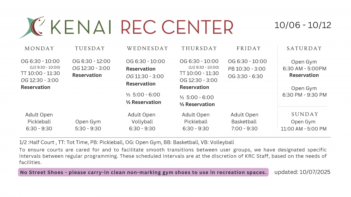 Kenai Recreation Center Gym Schedule Kenai Recreation Center Gym Schedule