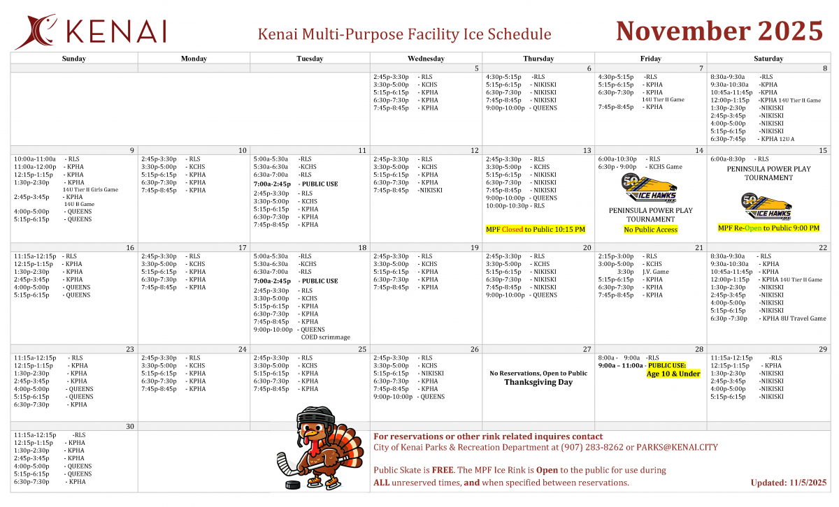 Kenai Multi Purpose Facility Ice Schedule Calendar 