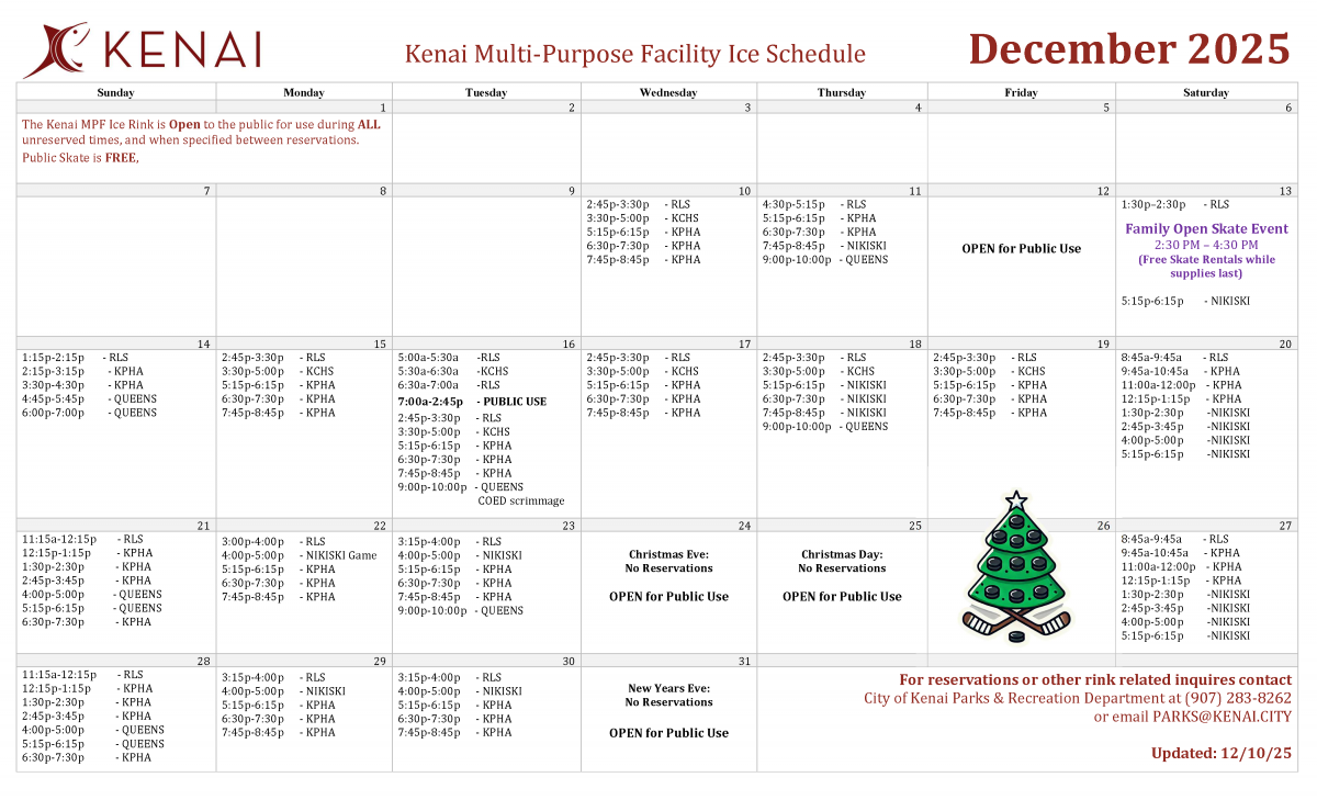 Kenai Multi Purpose Facility Ice Schedule Calendar Kenai Multi Purpose Facility Ice Schedule Calendar